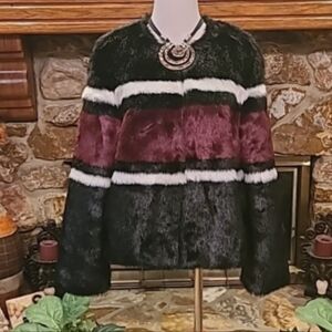 Catherine Malandrino Faux Tricolor Fur Jacket Size: M